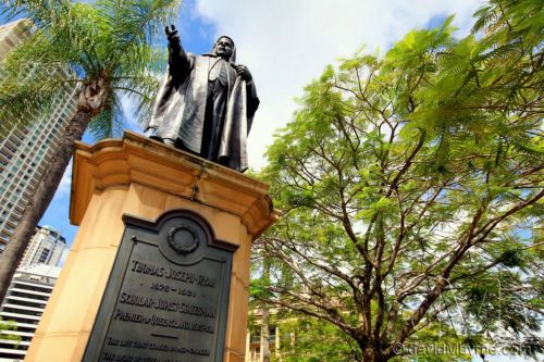 A statue of T.J. Ryan, Queensland Premier from 1915-1919, in Queens Gardens, Brisbane, Australia. April 13th 2012 (10mm, 1/160sec, f/9.0, iso100)