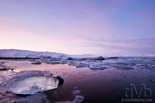 Sunset light at Jökulsárlón glacial lagoon, southern Iceland. December 4th 2012 (10mm, 1/30sec, f/4.0 iso100)