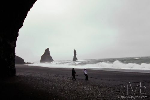 Braving the elements on the black sand beach the base of Reynisfjall, Myrdalur, southern Iceland. December 5th 2012 (10mm, 1/30sec, f/4.0, iso500)